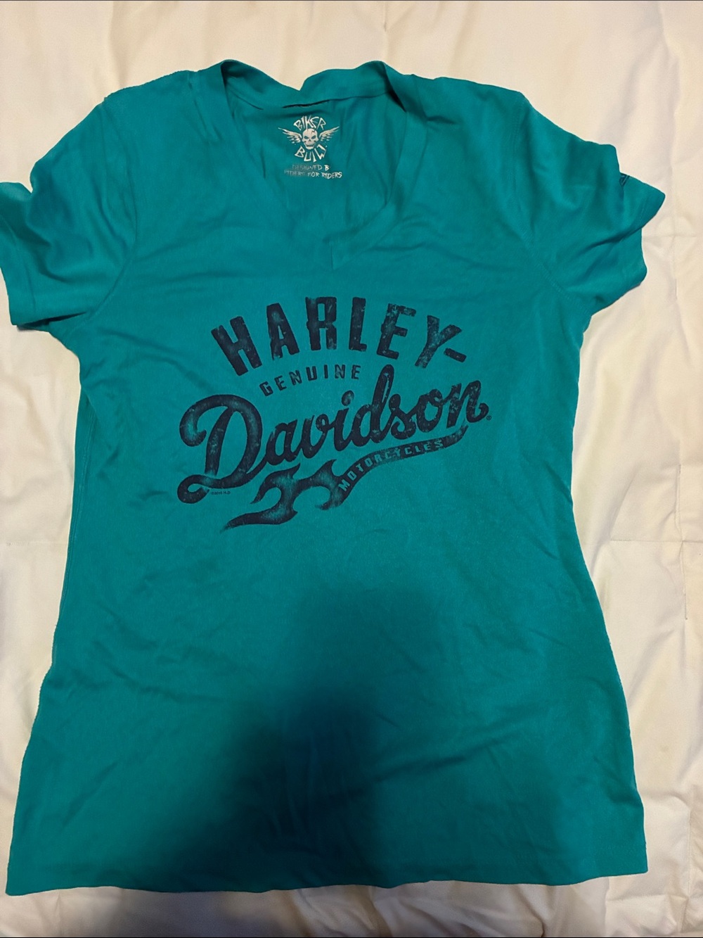 Harley-Davidson Teal V-Neck Logo Tee
